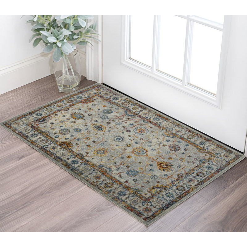 Tapis gris rouille et bleu 2 pi x 3 pi