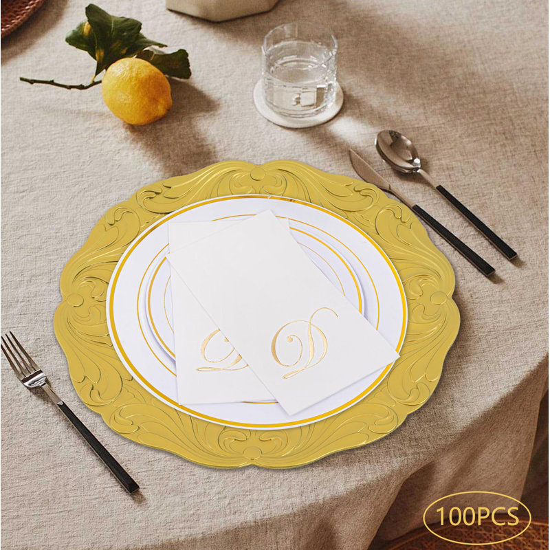 100Pcs Antique Charger Plates, Gold