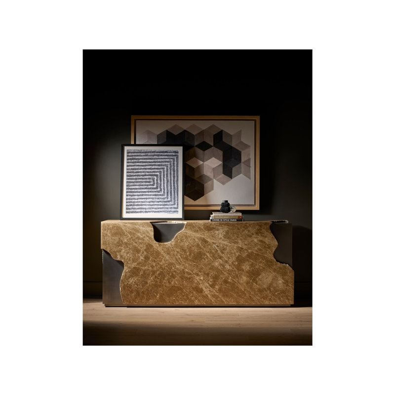Modern Mirage 72" Wide Light Emperador Stone Top Antique Nickel Metal Finish Console Table