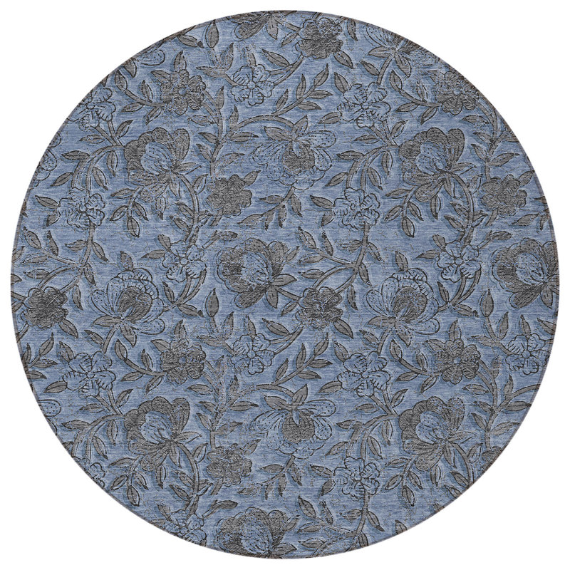 Tapis d'intérieur rond lavable floral 8 pi gris