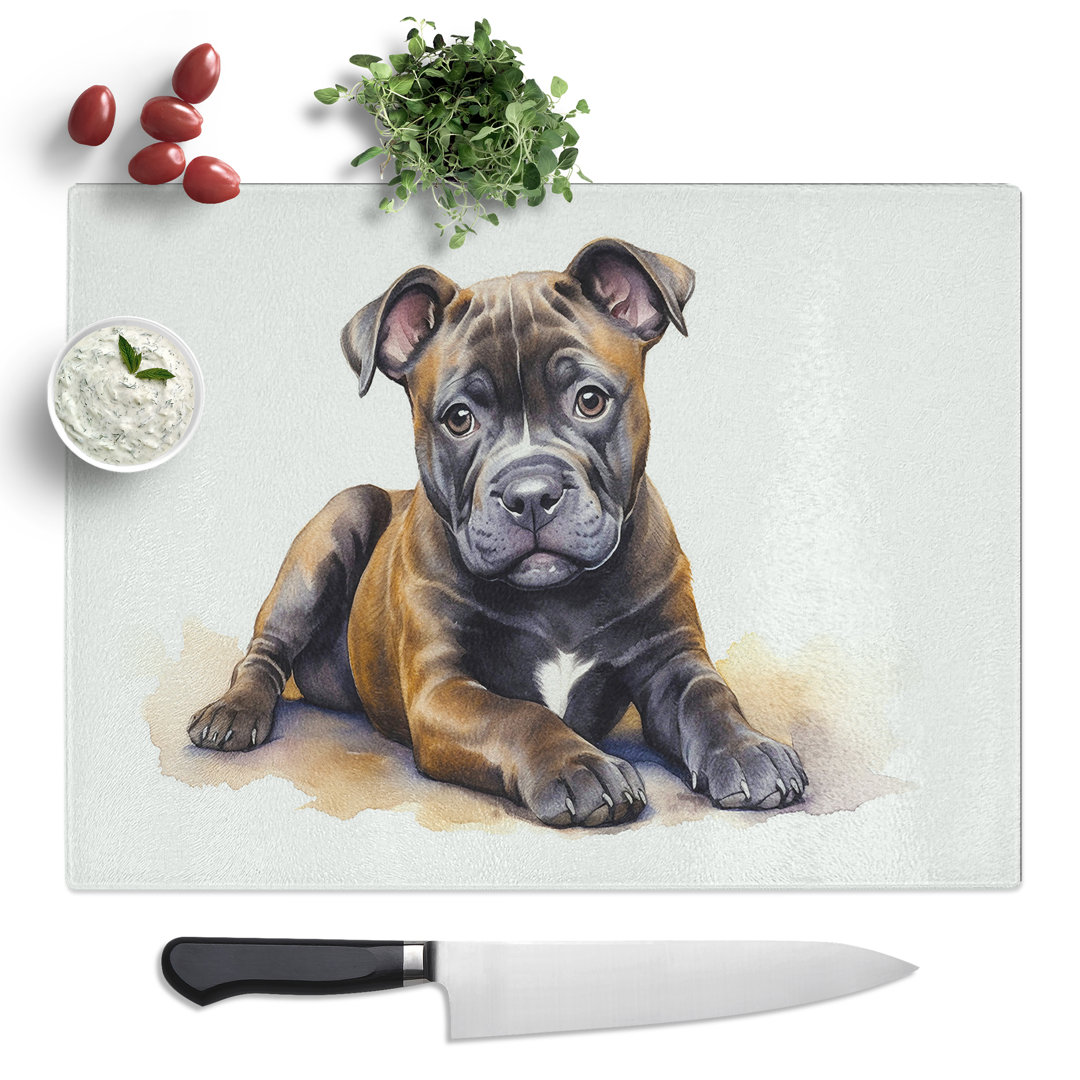 Staffordshire Bull Terrier Watercolour  Glass Chopping Board