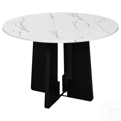 Mid-Century Modern Round Faux Marble Dining Table, Ideal For Stylish And Compact Spaces In Cafes, Restaurants, And Homes