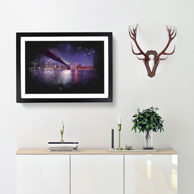 Brooklyn Bridge in New York City - Picture Frame Painting Print, 62cm H x 87cm W x 2cm D, Black Framed