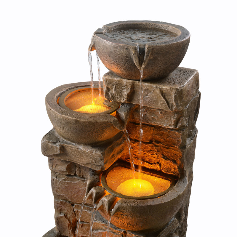 Weather Resistant Fountain with Lights, Brown
