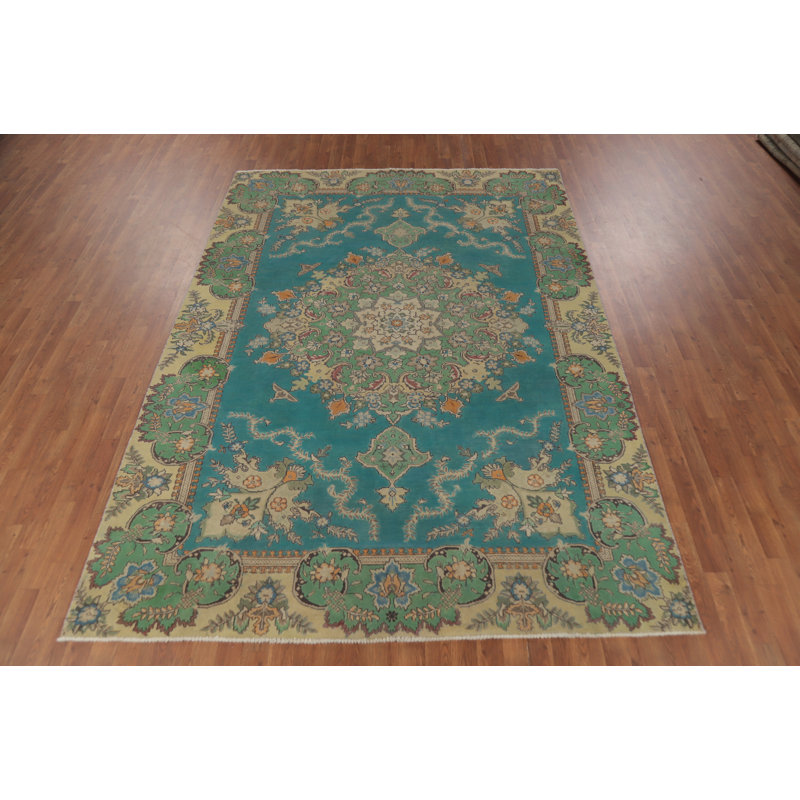 Tapis bleu traditionnel fait à la main 7 x 10
