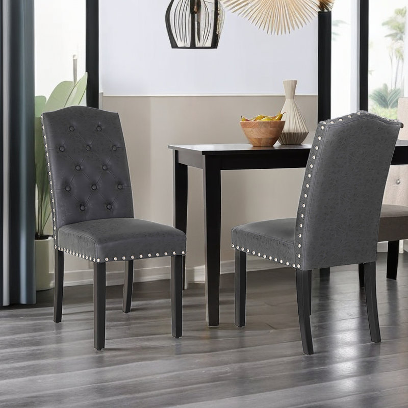 50.8cm H Tufted Upholstered Dining Chair, Black, Dark Grey