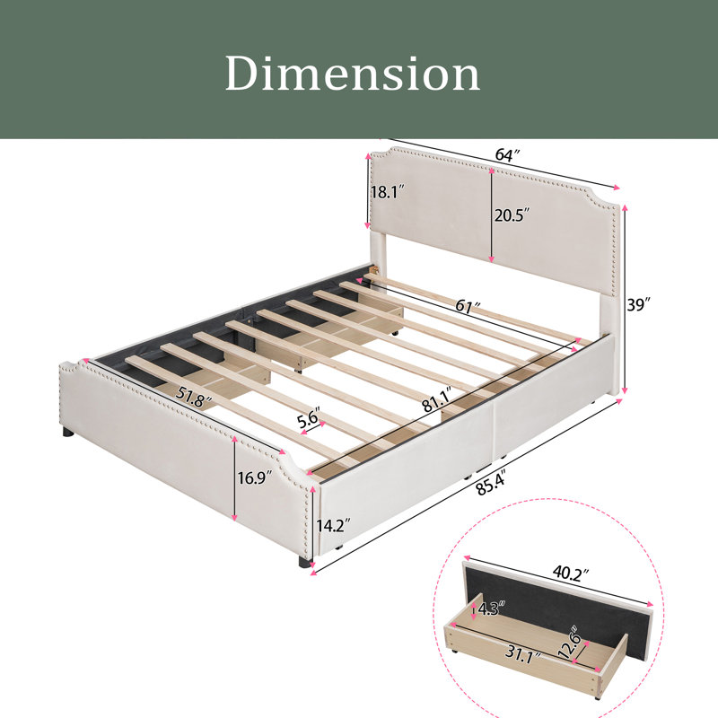 Langdon Upholstered Platform Storage Bed, Beige