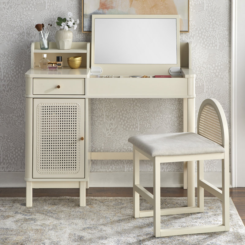 Bayview Vanity Desk and Stool, Ivory