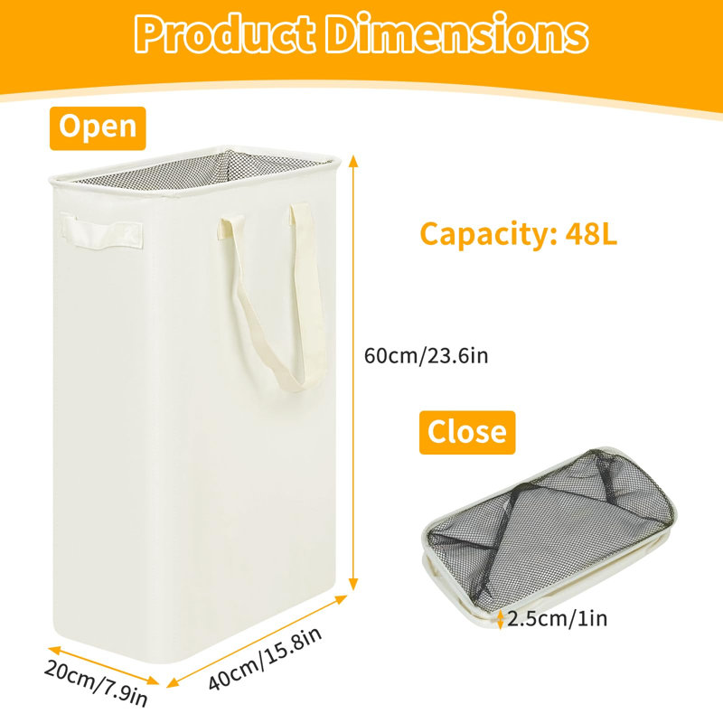 Slim Collapsible Laundry Hamper(Beige), Beige