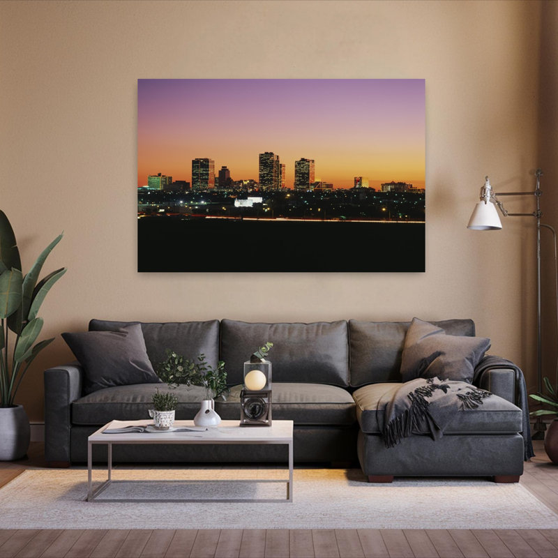 Buildings Lit Up At Dusk Fort Worth Texas USA by Jerry Driendl Photography - Wrapped Canvas Print, 101.6 cm H x 152.4 cm W