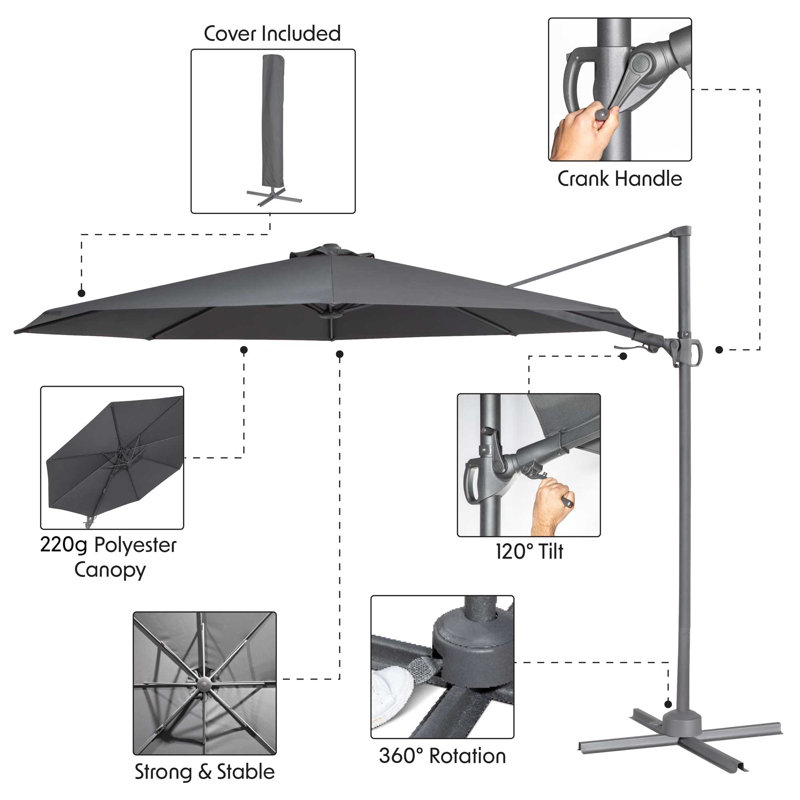 Brierra 300cm Cantilever Parasol, Grey