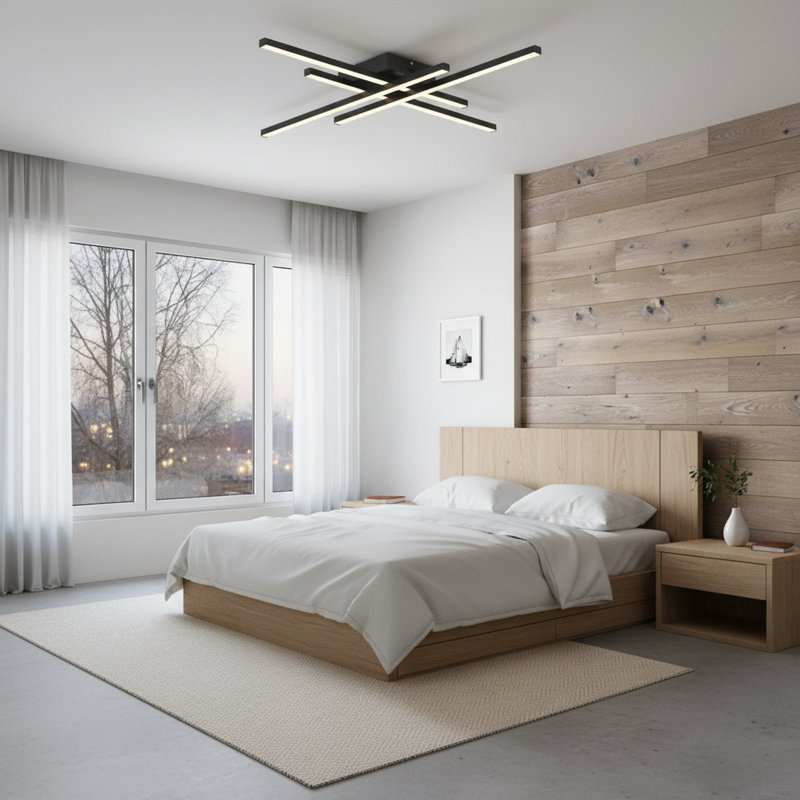 Plafonnier semi-encastré à DEL 4 lumières Whisman, H 2,8 po x l 30 po x P 30 po, Noir mat