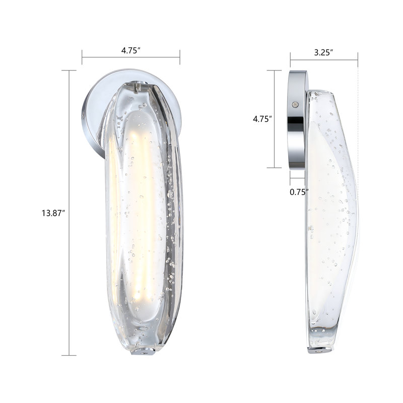 13.8" Modern Bubble Crystal Wall Sconce, Luxury Led Wall Light For Bathroom, Bedroom Or Hallway, Chrome