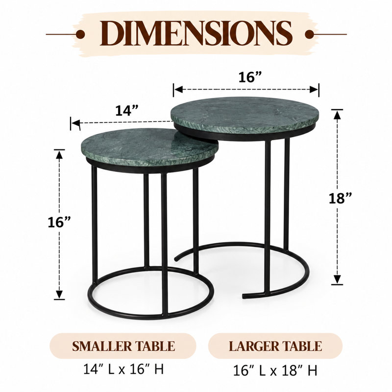 Tables gigognes | Table basse gigogne en marbre vert avec structure en métal, Black, Vert