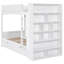 Lit simple au-dessus d'un lit superposé blanc avec options de rangement - tiroirs et armoire-617628328-617628329