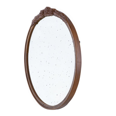 30"X30" Round Hand Carved Rose Antique Mirror Frame, Wall Mirror For Live Space, Bathroom, Entryway Wall Décor