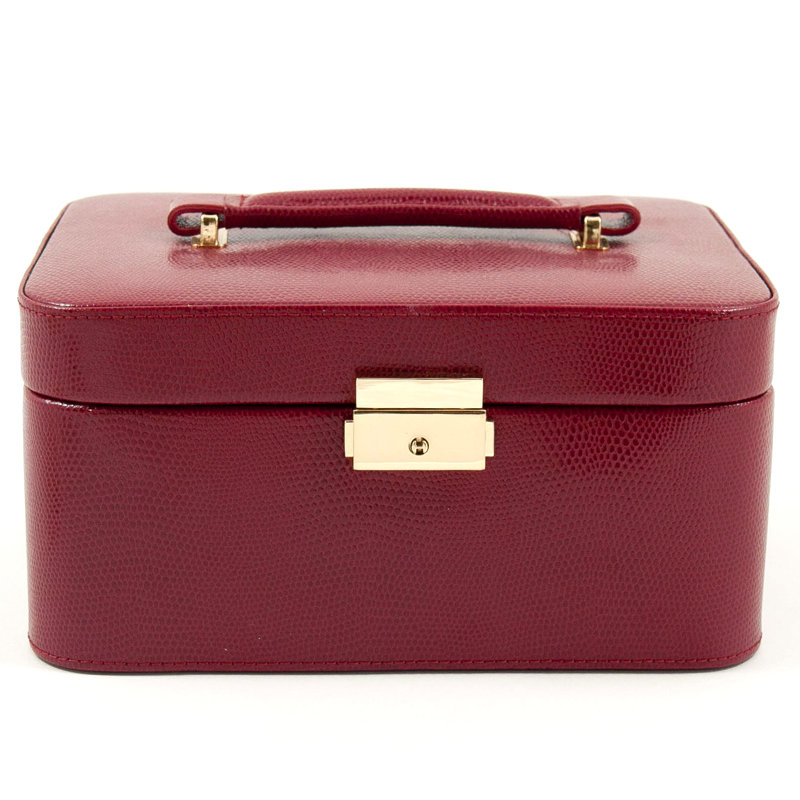 Leather Jewelry Box + Mirror, Red Leather