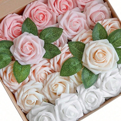 25 Pcs Artificial Flowers Real Looking Rose Foam Fake Roses For Diy Wedding Bouquets Floral Party Tables Home Decorations