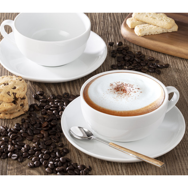 Set of 6 White Coupe Cup & Saucer