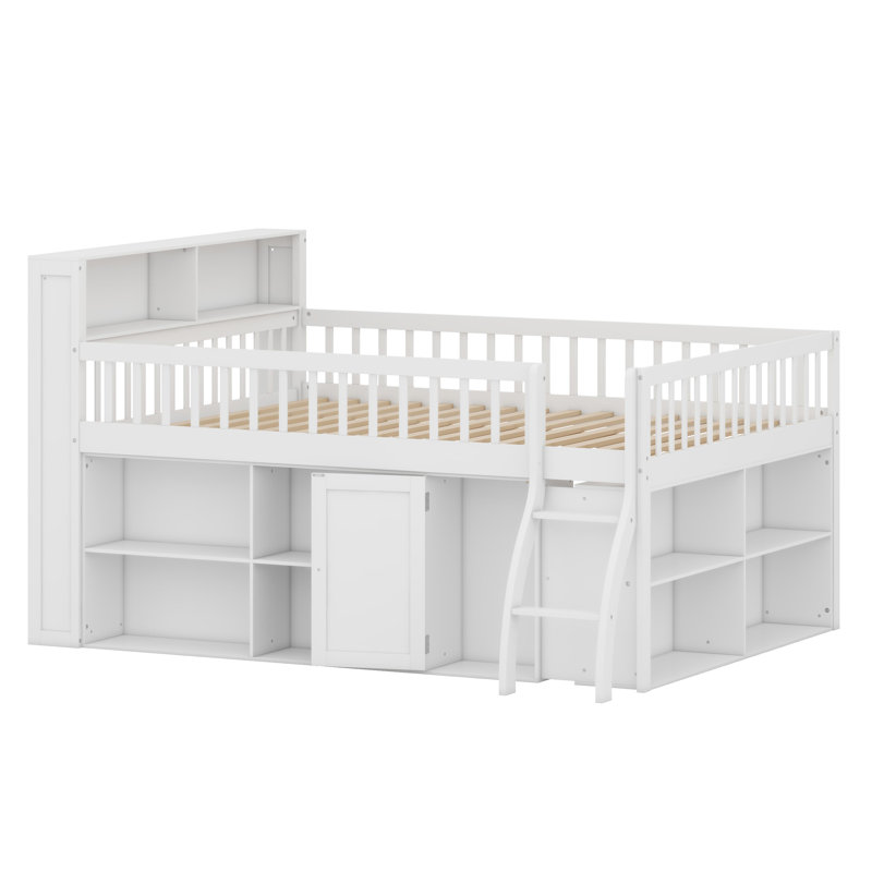 Space-Saving Loft Bed Featuring Built-In Storage Compartments and Ambient LED Headboard Lighting, White