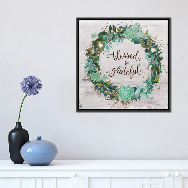 «Blessed & Grateful», impression sur toile, Toile avec cadre noir, Pas de tapis, H 37 po x l 37 po x P 1,5 po