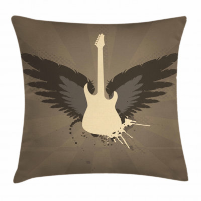 Guitar Instrument Indoor  Outdoor 40 Throw Pillow CoverMusic Rock Talent Wings Guitar Instrument