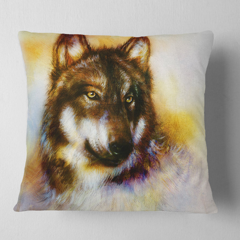 Loup brun - coussin imprimé animal, 16 po x 1 po, Coussin décoratif