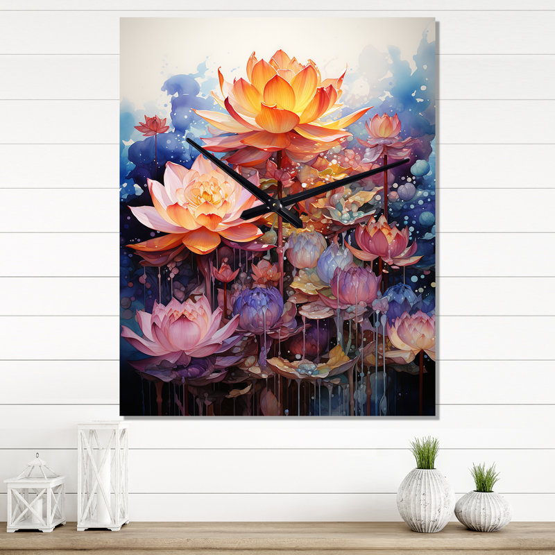 Orange orange, art bouddhiste lotus mandala - bouddhisme très grandes horloges murales, H 32 po x l 16 po x P 1 po