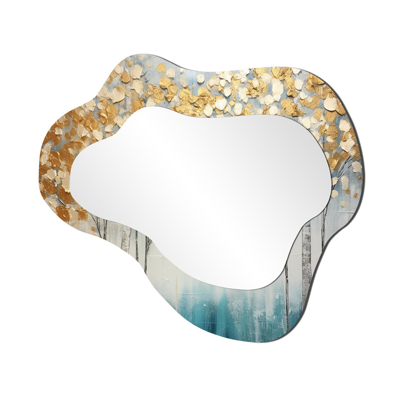 Serene Birch Trees Silver Autumn - miroir décoratif asymétrique en bouleau, miroir mural traditionnel en nuage, impression sur métal