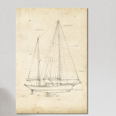 «Sailboat Blueprint VI», reproduction d'art sur toile, H 40 po x l 26 po x P 1,5 po