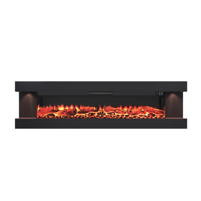 3-Sided Wall Mounted Led Electric Fireplace With Floating Mantel,Remote Control Adjustable Heat