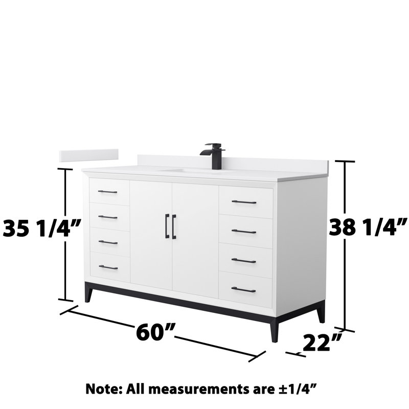 Amici Single Bathroom Vanity Set, Matte Black, 48", Cultured Marble (White)