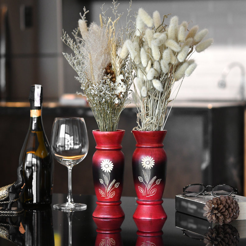 Ensemble de 2 vases rétro en bois de manguier 8 pouces