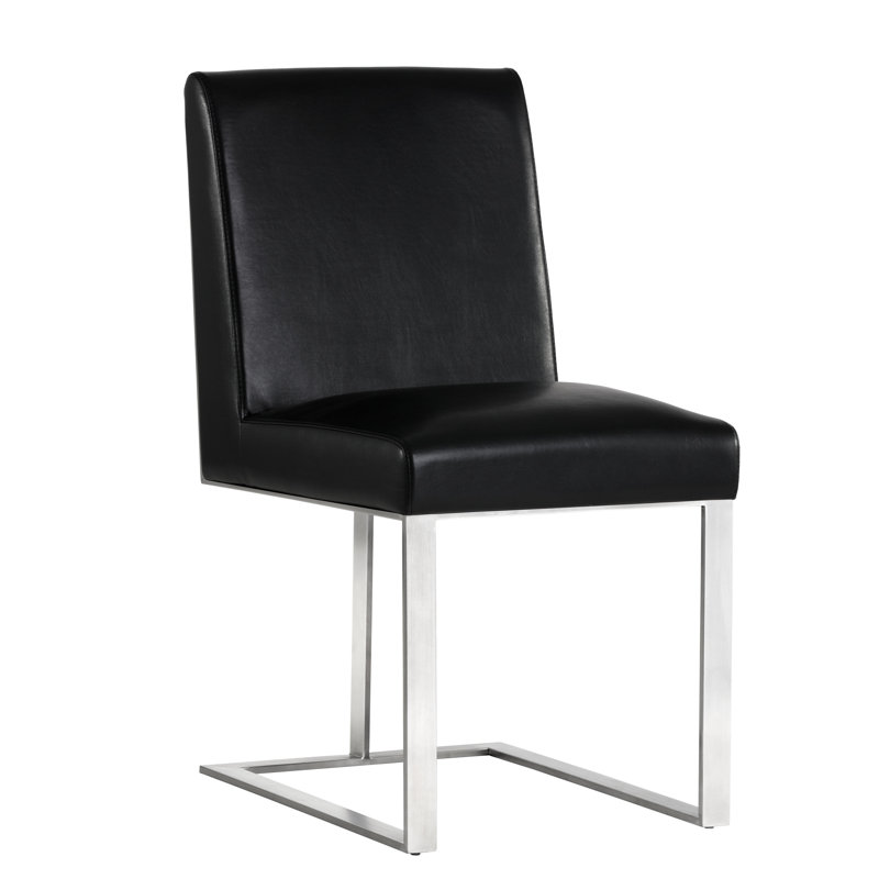 Dean Leather Dining Chair, Black Faux Leather, Antique Brass