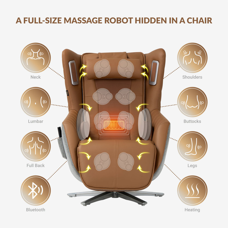 Heated Leather Massage Chair with SL Track, Zero-Gravity Functionality, and Bluetooth Connectivity, Brown