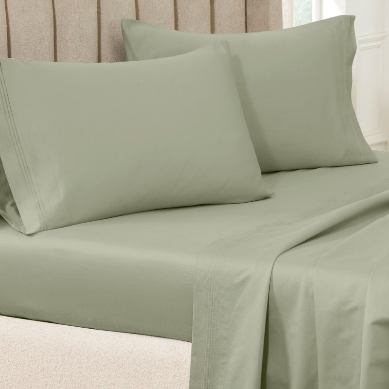 Ensemble de taies d'oreiller de couleur unie en coton égyptien certifié 650 fils Aldin, Sauge, Standard