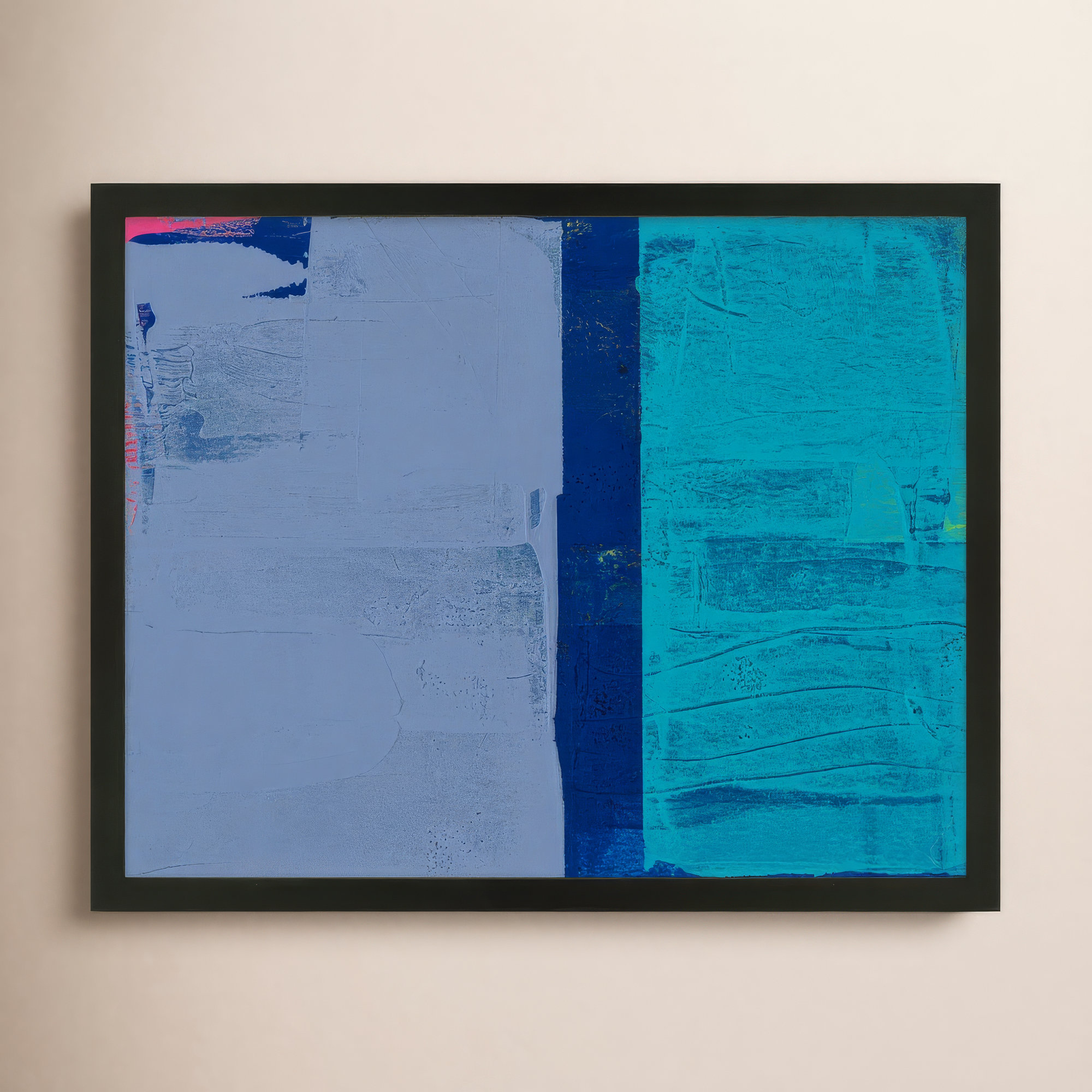 Bold In Blue 2 by Andrea Stokes, 40" H x 50" W x 1.25" D, Black Framed