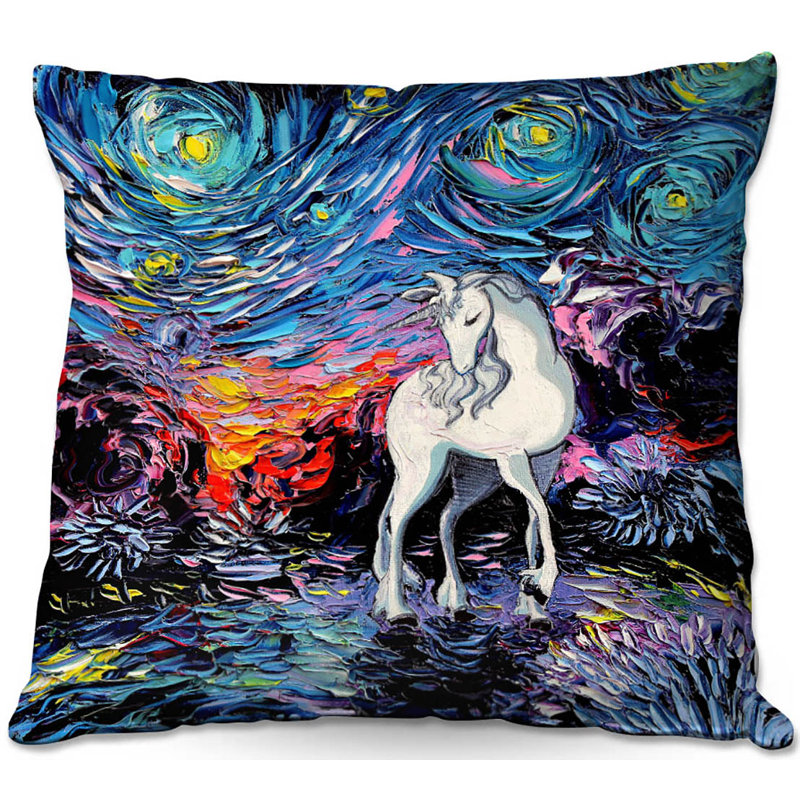 Coussin décoratif carrée à motif de licorne à regret, 16 po x 16 po