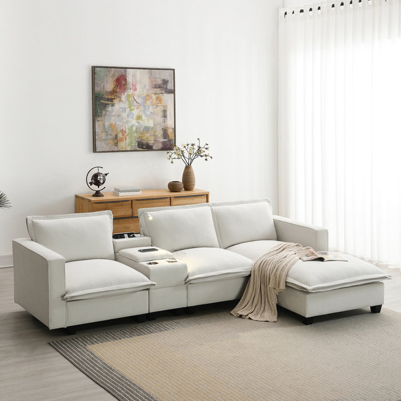 [VIDEO+NEW]109*57" Modern Sectional Cloud Sofa With Console
