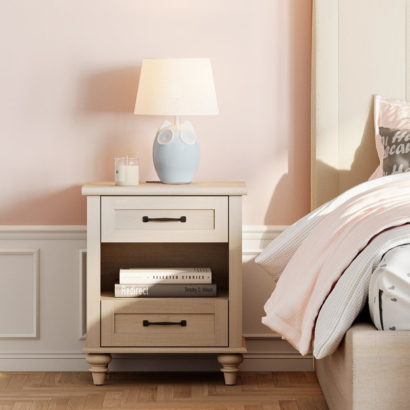 Table de chevet pour enfants avec station de charge pour chambre d'enfant, Beige