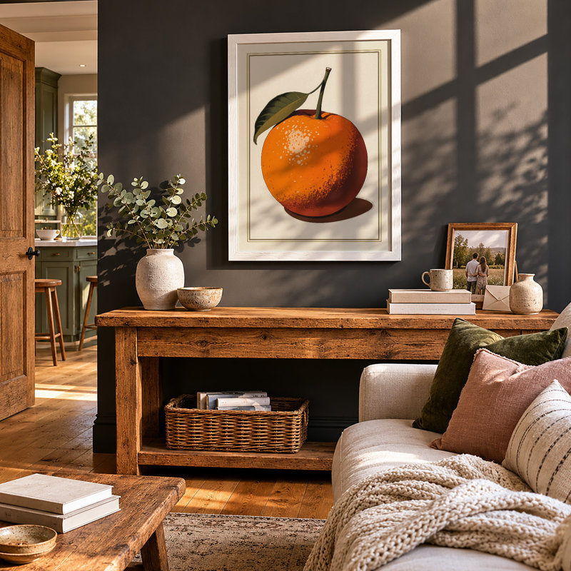 Single Orange Study Botanical - Framed Print, A4 - 29.7 x 21.0 cm, White