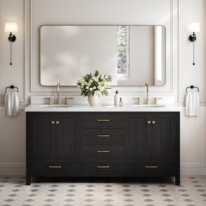 Amariani 73" Double Bathroom Vanity Set, Black Oak, Oval