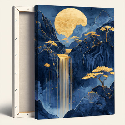 Moonlight Waterfall Canvas Wall Art Oil Painting Print Set Of 1