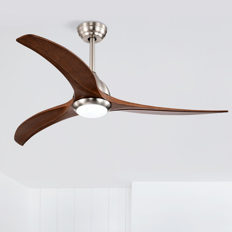  Ventilateur de plafond de 52 po avec pales en bois massif avec lumière et télécommande, moteur réversible silencieux, 6 vitesses, 3 couleurs, pour salon de patio, chambre à coucher, intérieur (nickel teint + noyer) 