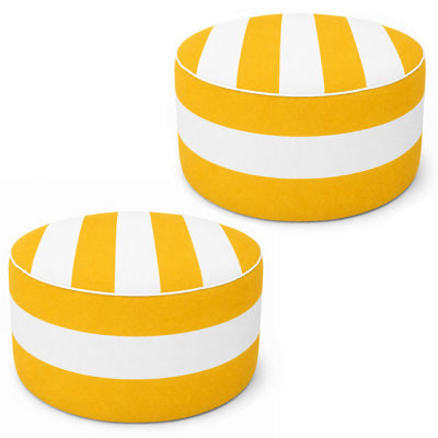 Paquet de 2 tabourets gonflables d'extérieur 21 po x 21 po x 9 po, repose-pieds de patio résistant à la décoloration avec poignée de transport, pouf portable pour le patio, le jardin, le camping et l'intérieur - Rayures jaunes / blanches