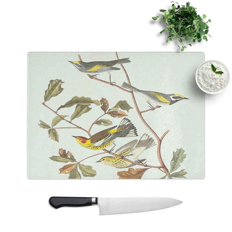 Tempered Glass Warbler Birds by John James Audubon Chopping Board, 28.5 cm W x 20 cm L