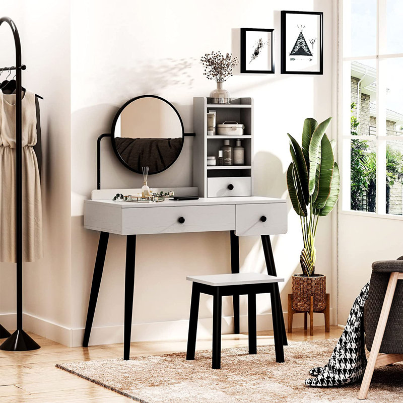 Garside Dressing Table Set with Mirror and Stool, Light Grey