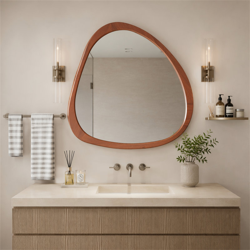 Miroir en bois massif 45 po Miroir mural asymétrique