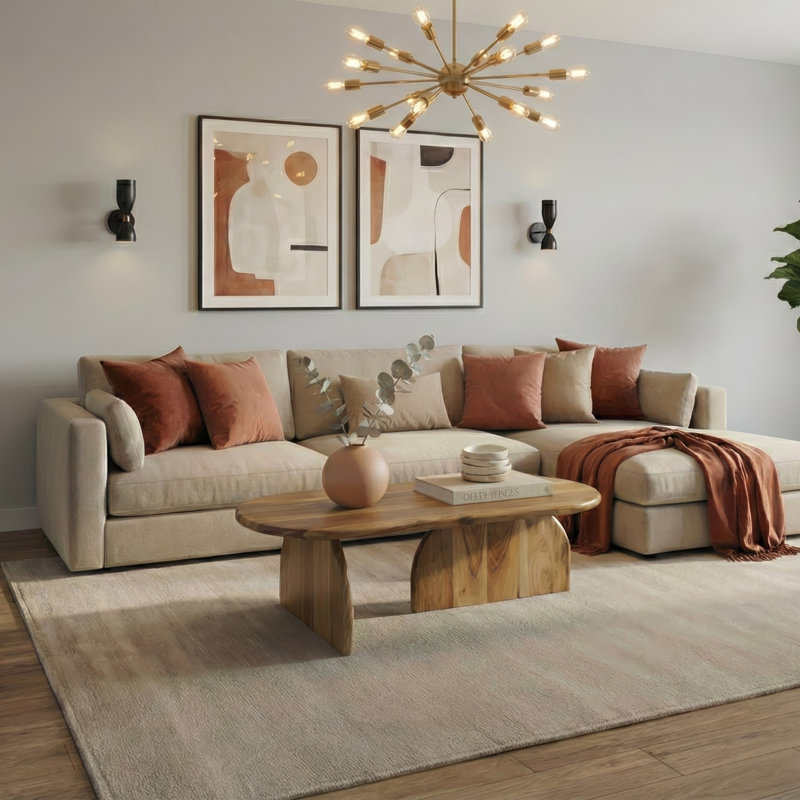 Japandi Coffee Table Solid Wood, Walnut