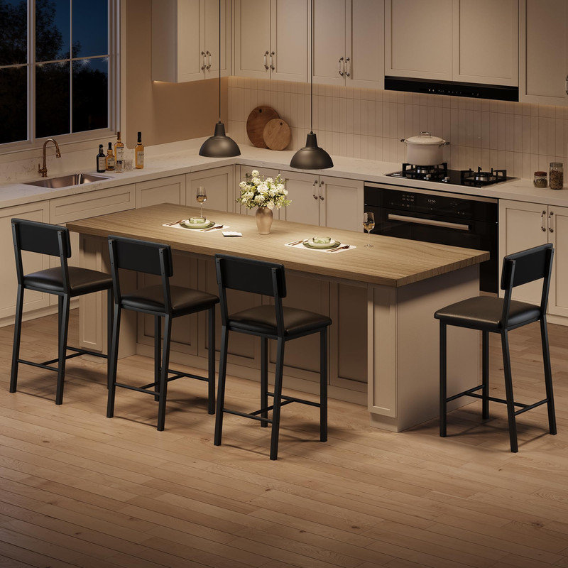 Bar Stools Set of 4, Counter Stools with Back and Thickened Metal Legs, Upholstered PU Leather Counter Height Barstools with Footrest, for Kitchen Island, Bar